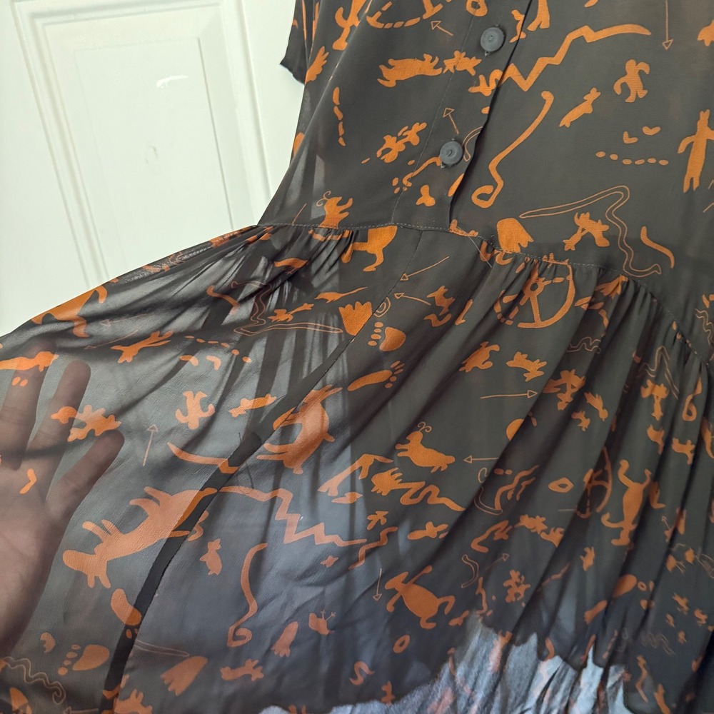 BIYA RATED R Johnny Was black vintage printed sheet babydoll short sleeve midi - Picture 4 of 8